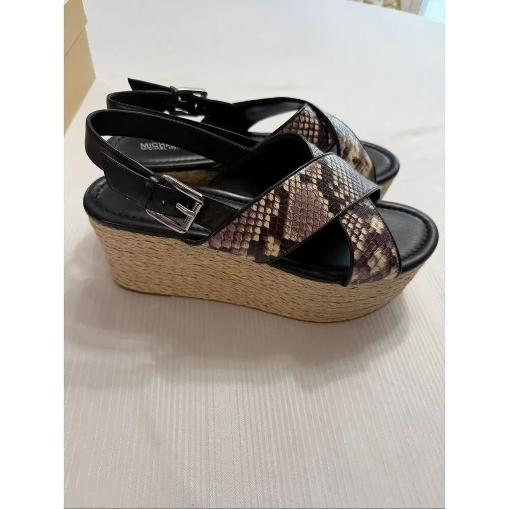 Michael Kors Jodi Mid Wedge Leather Sandals, Women's Elegant Size 9 M New